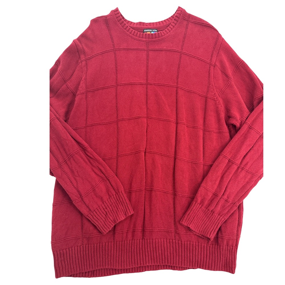 Alexander Julian Colours Pullover‎ Sweater Knit Plaid Pattern Red Men's XXL 2XL